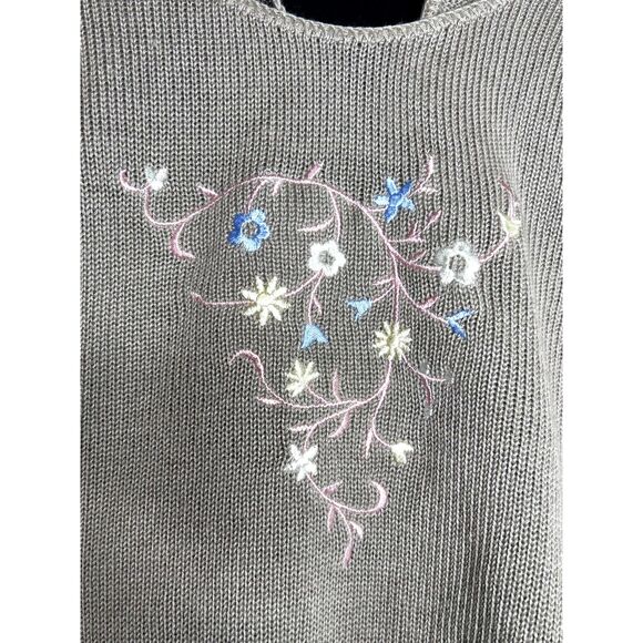 Women's Vintage 80s Bellocco Embroidered Floral Cottagecore Puff Sleeve Sweater - Picture 3 of 9